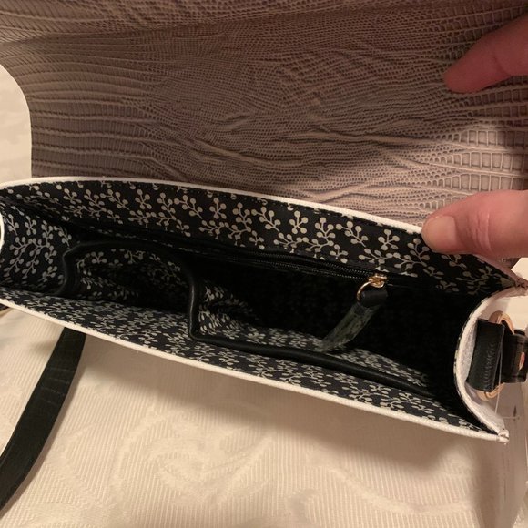 Beautiful Joanel White/Taupe Vegan Leather Embossed Handbag - Picture 4 of 13